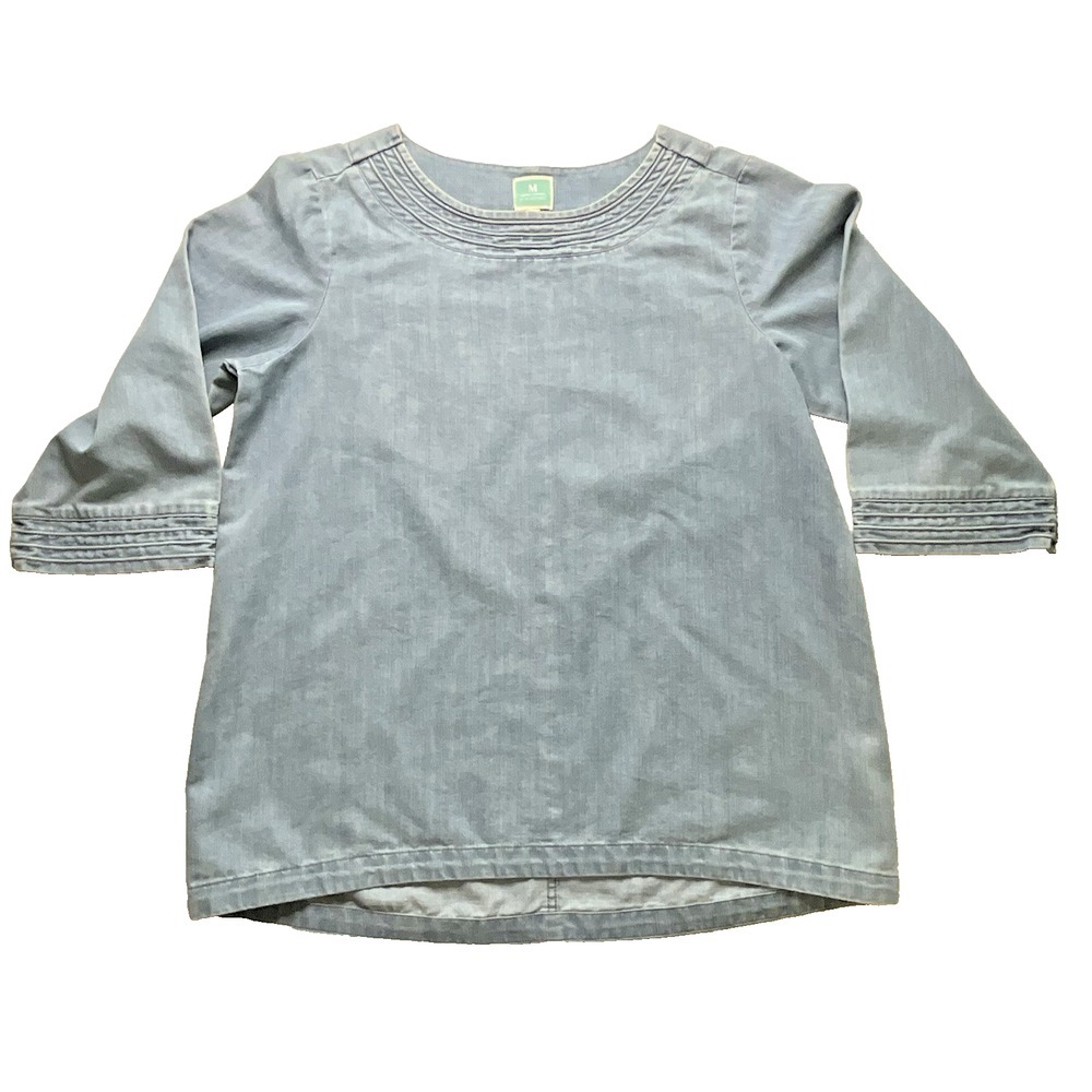 Martha Stewart Vintage Denim Round‎ Neck 3/4 Sleeve Tunic Top Women Size M